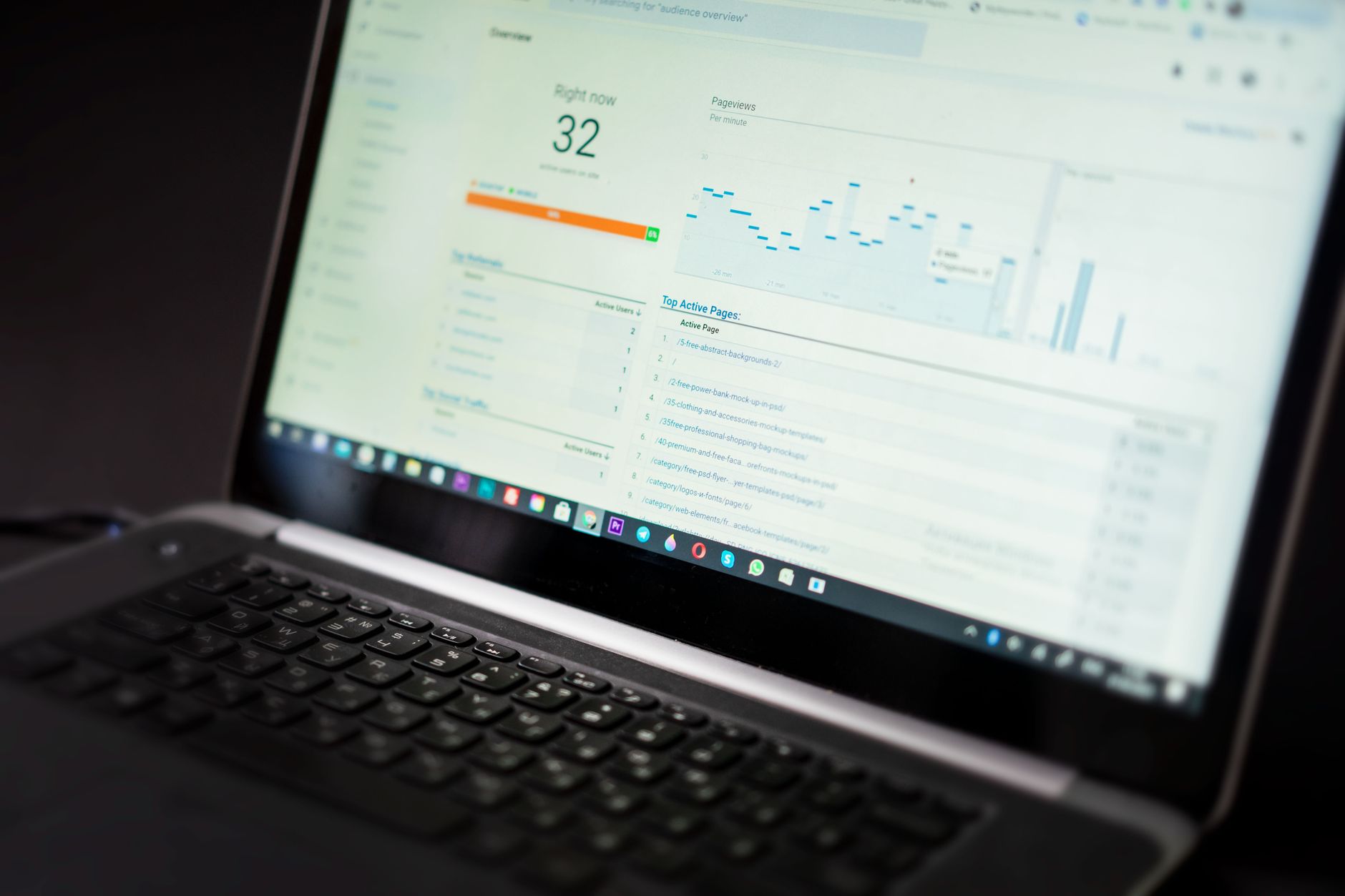 Laptop displaying a website analytics dashboard, illustrating WooCommerce 11.0 analytics updates for store owners